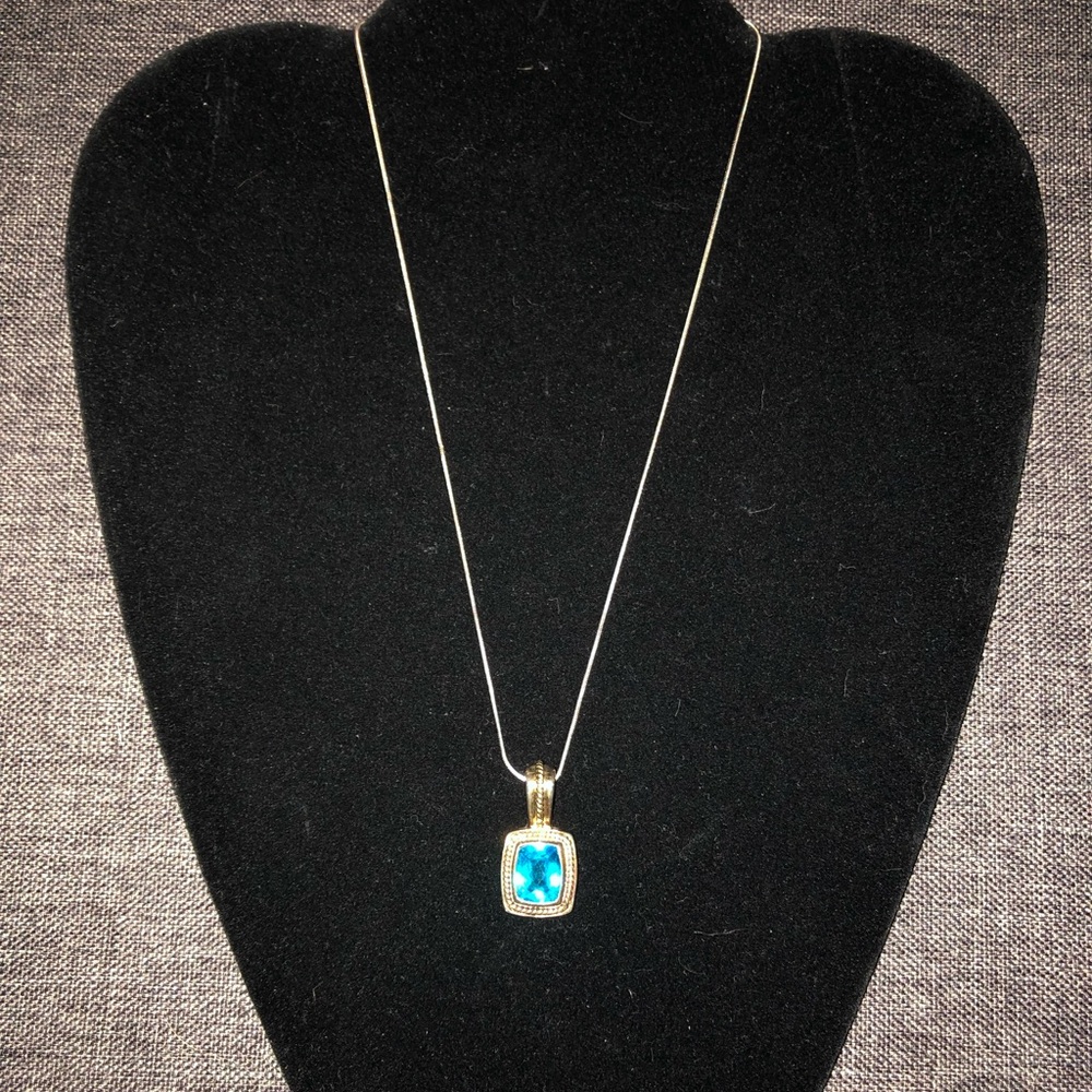 NIB Signed STS sterling silver ornate blue topaz necklace and earrings.S2 - Picture 6 of 9
